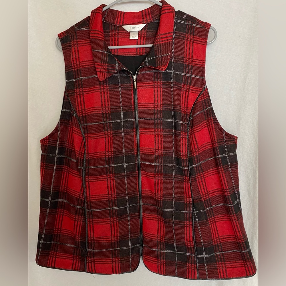 CJ Banks Womens Plus Size 1X CJ Banks Plaid Zipper Vest